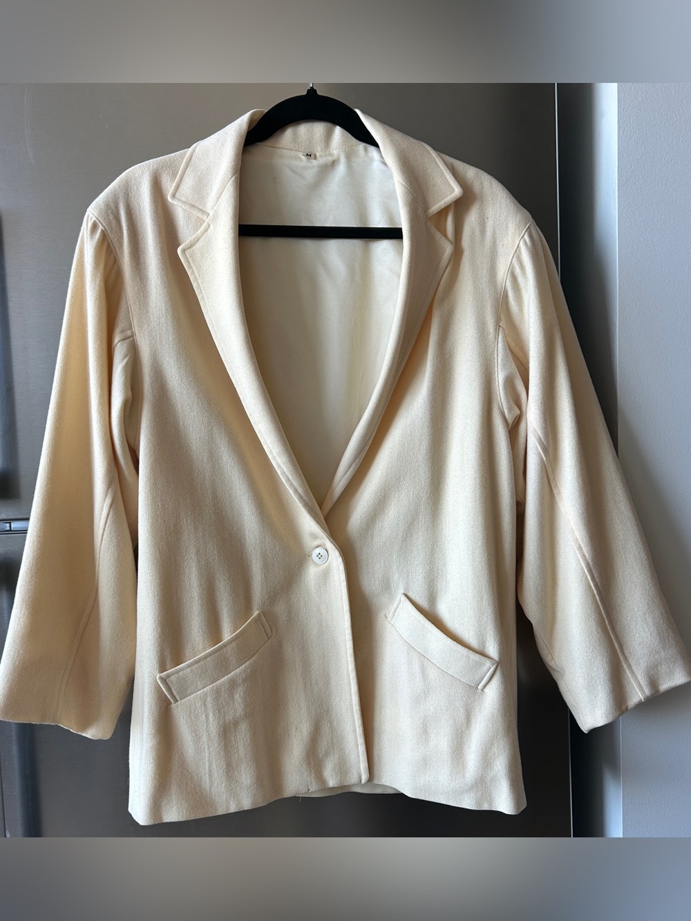 Savannah Cream Wool Blazer Jacket Medium Minimal Open Front USA Made